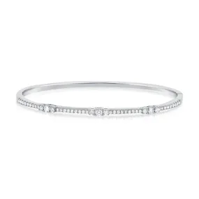 14K White Gold Round and Baguette Diamond Bangle