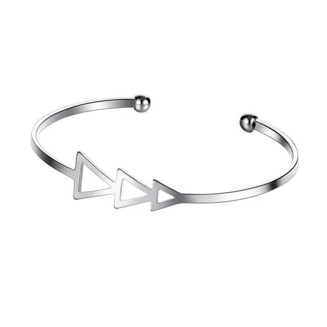 17KM Small Scratch Triangle Open Bracelet Bangles for Women 2017 Vintage Female Rose Gold Color Silver Color Cuff Bangle Jewelry