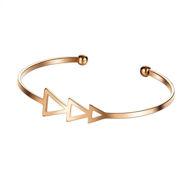 17KM Small Scratch Triangle Open Bracelet Bangles for Women 2017 Vintage Female Rose Gold Color Silver Color Cuff Bangle Jewelry