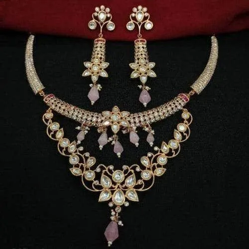 Ad Stone Kundan Leaf Necklace Set
