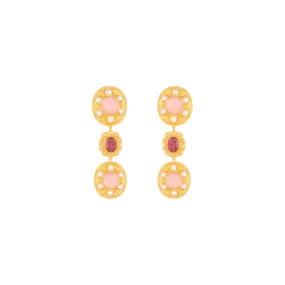 Amara Earrings Pink Coral, Pink Crystal & Pearls