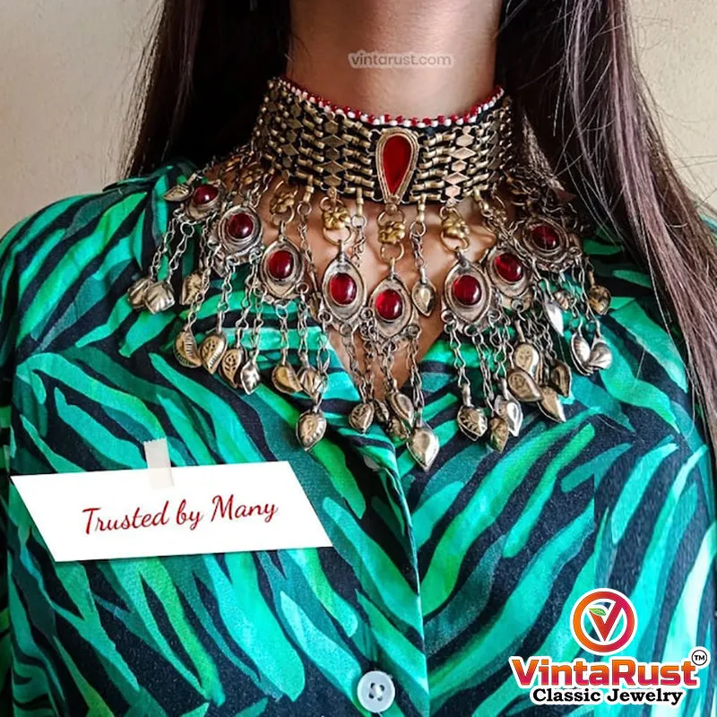 Antique Handmade Choker Necklace with Glass Stones