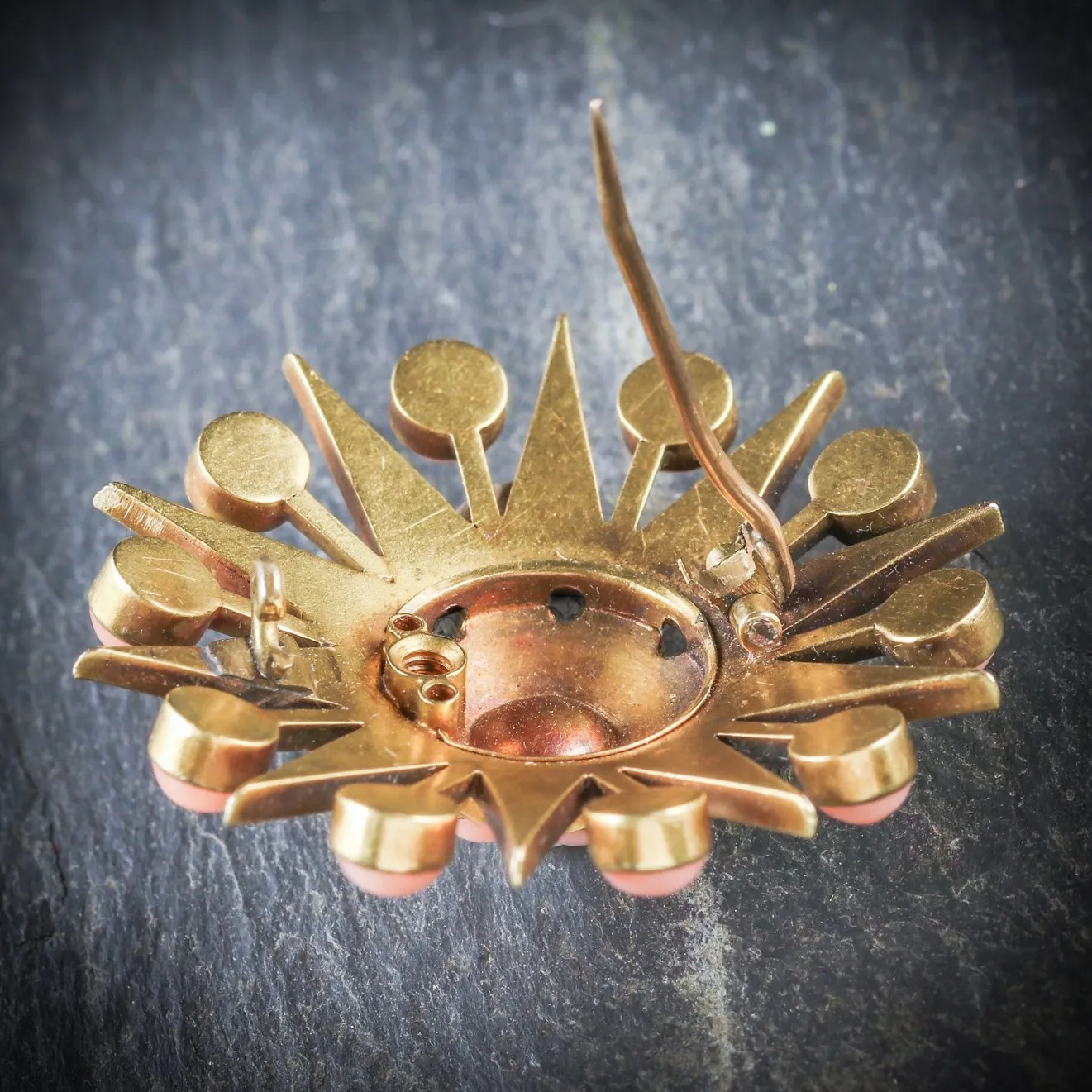 Antique Victorian Coral Pearl Star Brooch 18Ct Gold Circa 1900