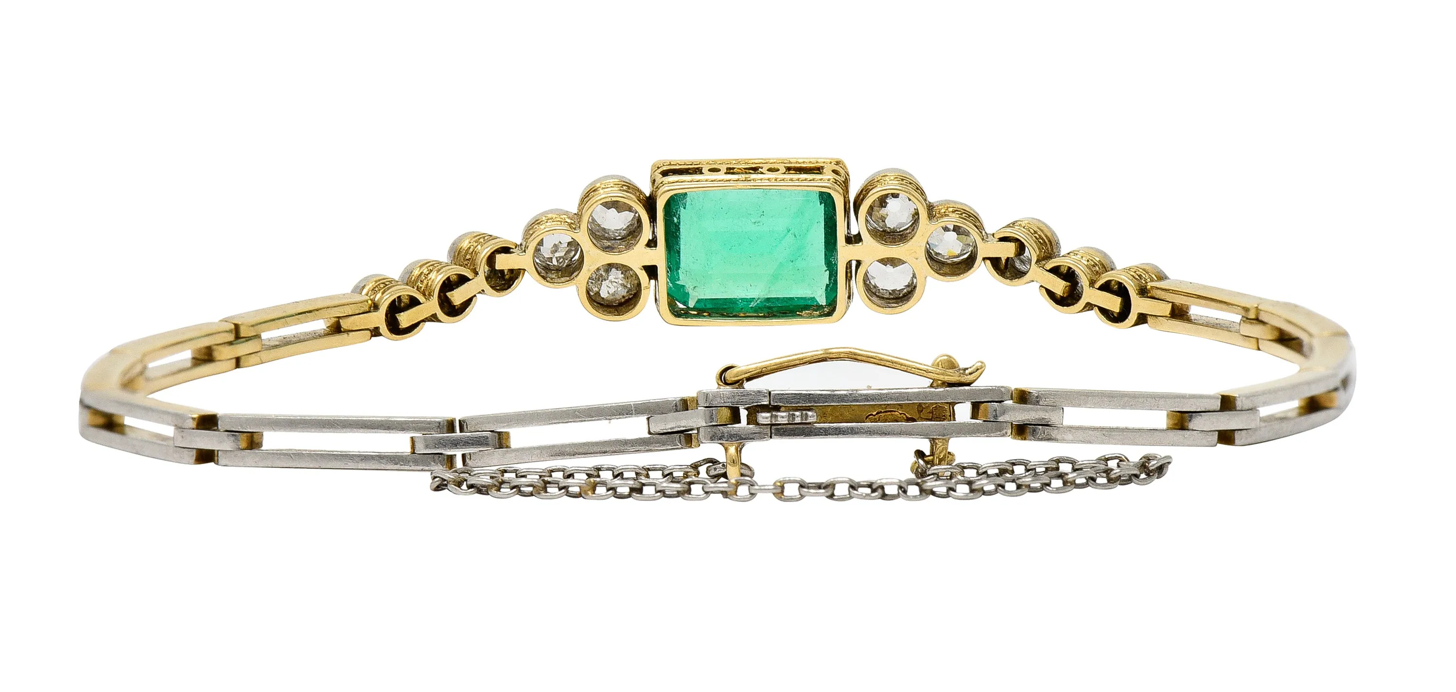 Art Deco 4.22 CTW Emerald Diamond Platinum-Topped 18 Karat Yellow Gold Vintage Link Bracelet