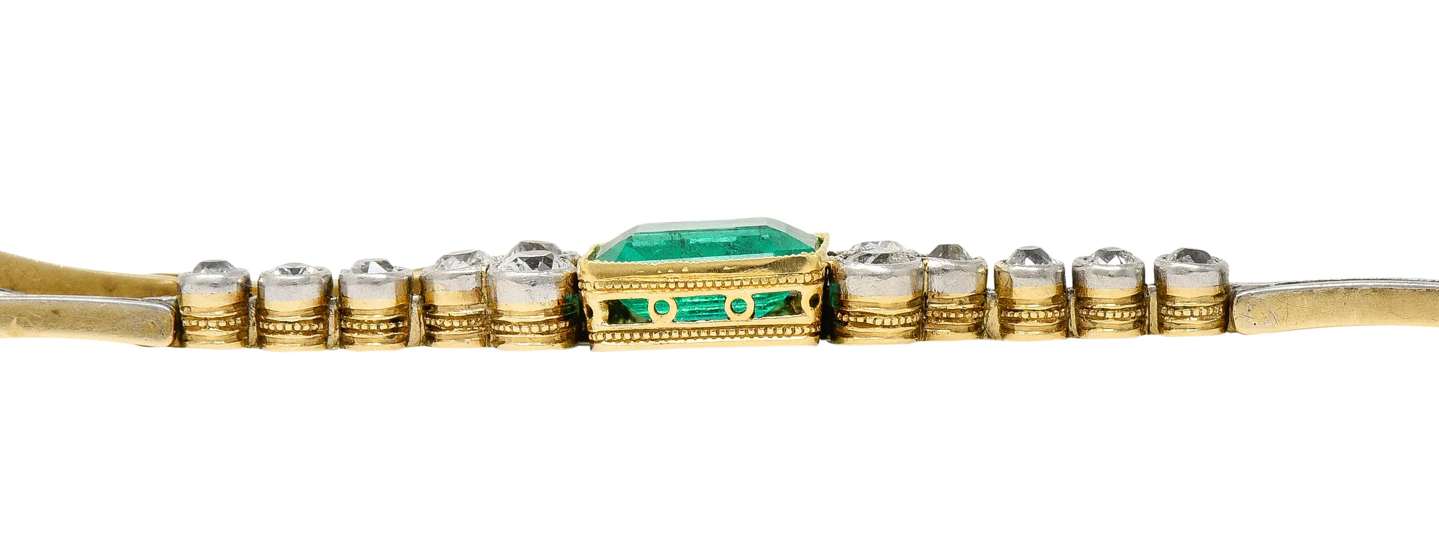 Art Deco 4.22 CTW Emerald Diamond Platinum-Topped 18 Karat Yellow Gold Vintage Link Bracelet