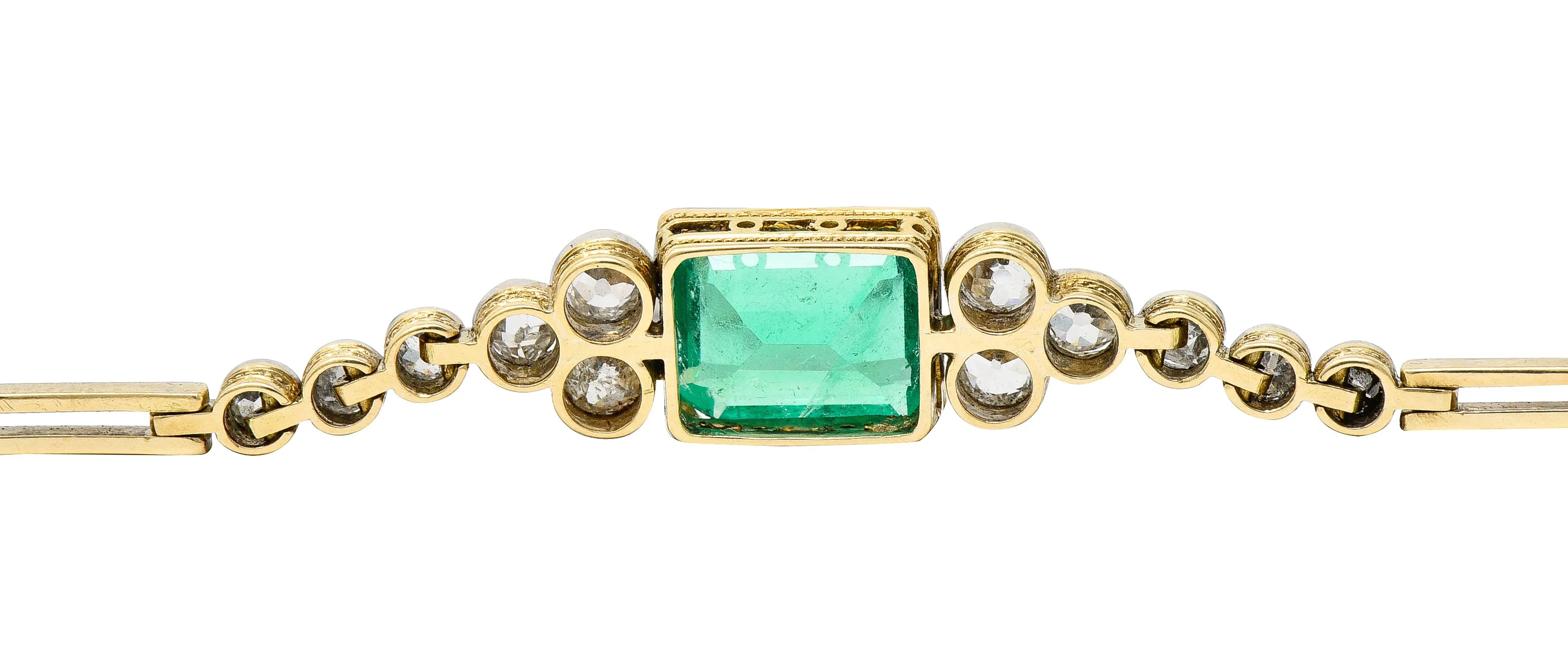 Art Deco 4.22 CTW Emerald Diamond Platinum-Topped 18 Karat Yellow Gold Vintage Link Bracelet