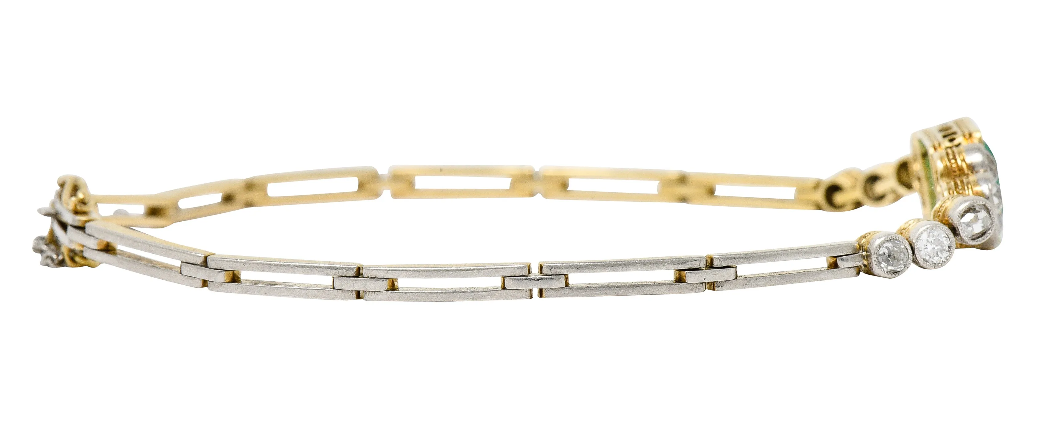 Art Deco 4.22 CTW Emerald Diamond Platinum-Topped 18 Karat Yellow Gold Vintage Link Bracelet