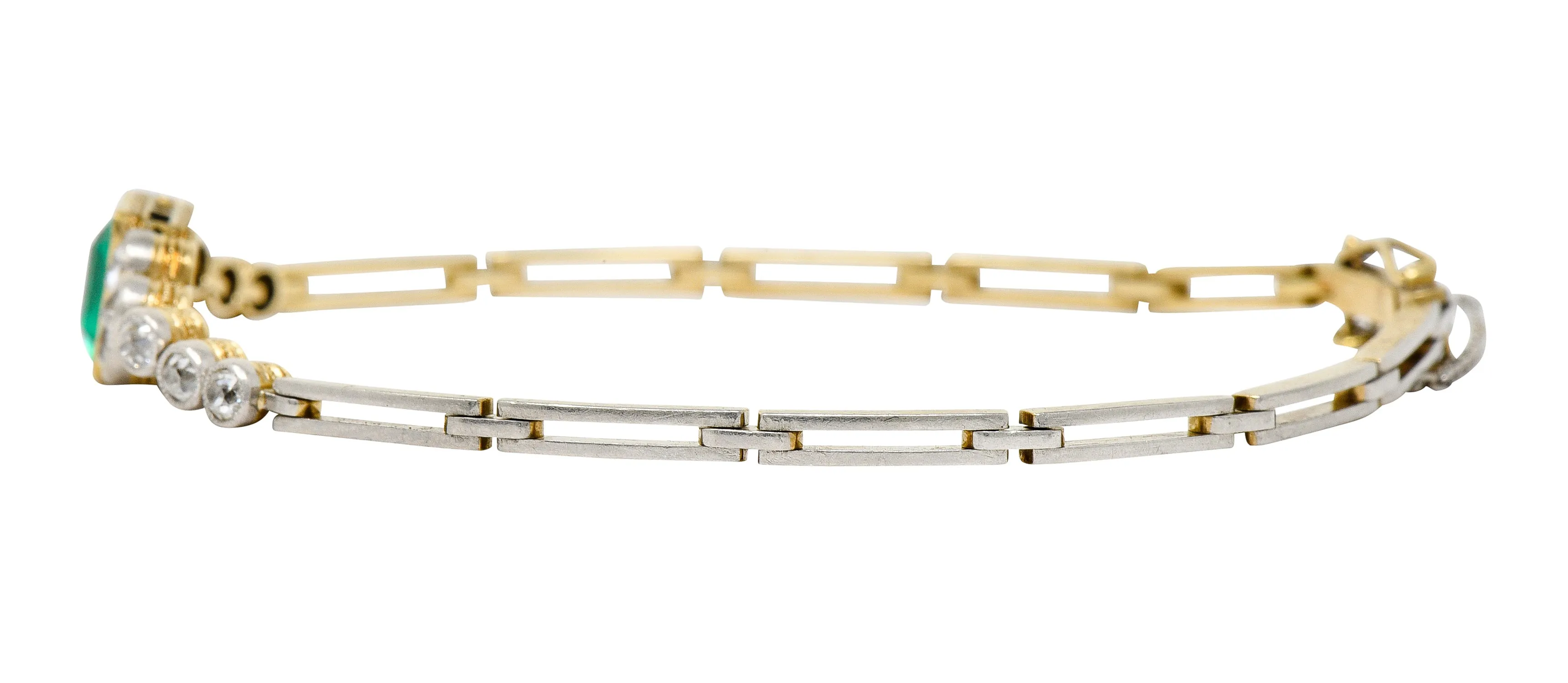Art Deco 4.22 CTW Emerald Diamond Platinum-Topped 18 Karat Yellow Gold Vintage Link Bracelet