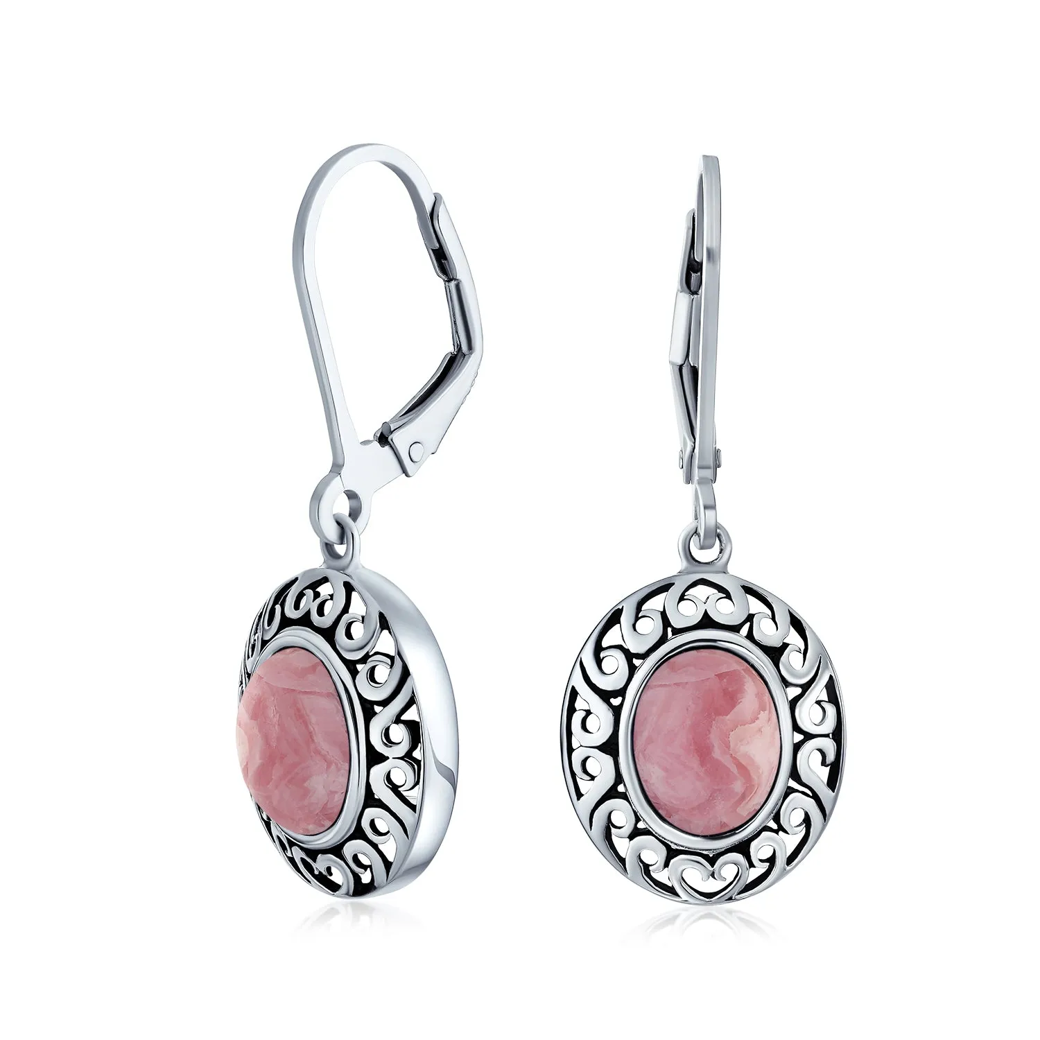 Blue Black Purple Red Green Dangle Gemstone Earrings in Sterling Silver 3CTW Bezel Set