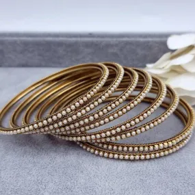 Cemal 8 pcs Antique Gold Pearl Bangle Set