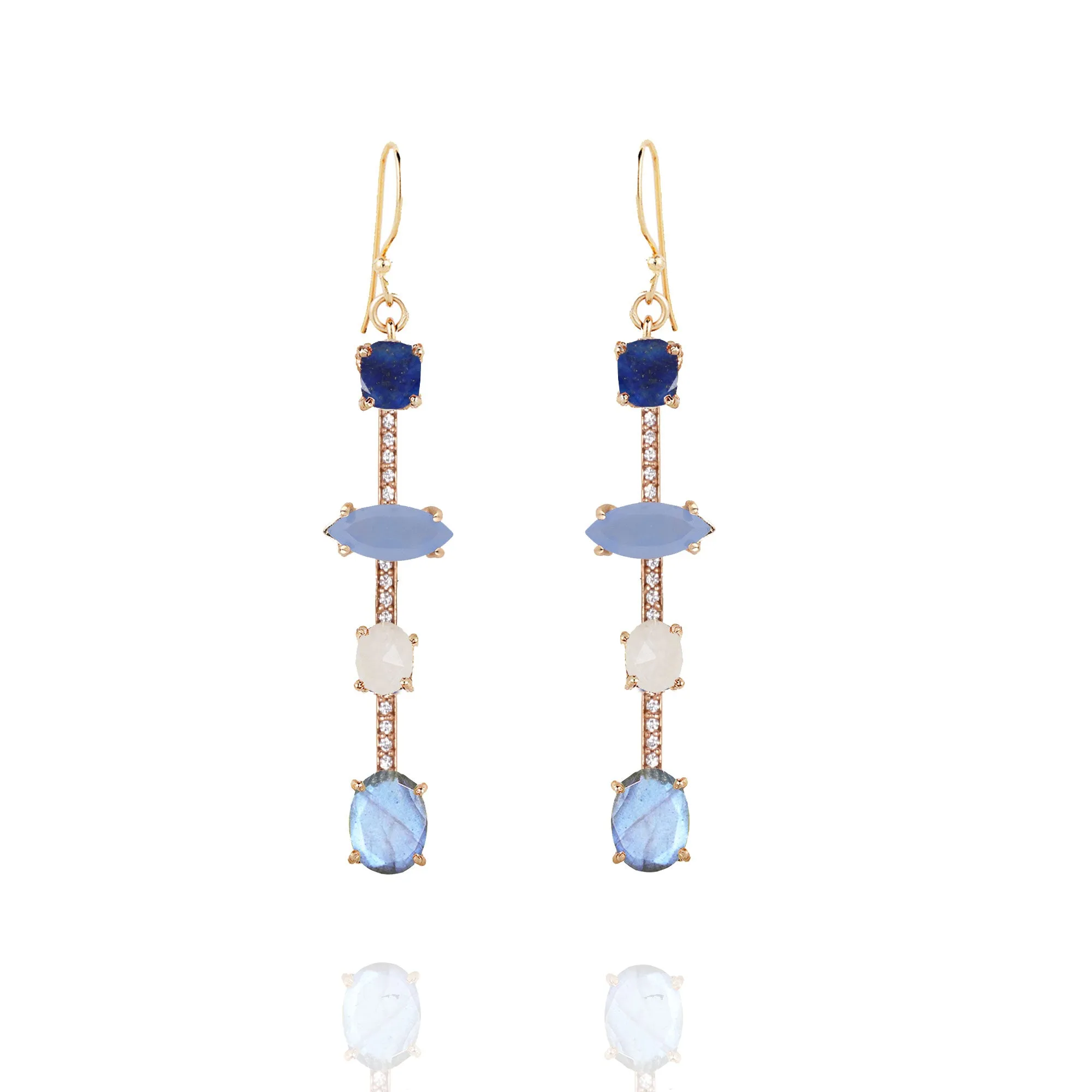 Cerulean 4 Stone Pave Bar Earrings