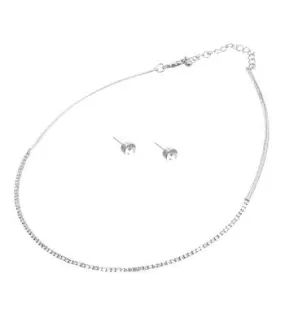 Clear Stoned Simple Necklace Set