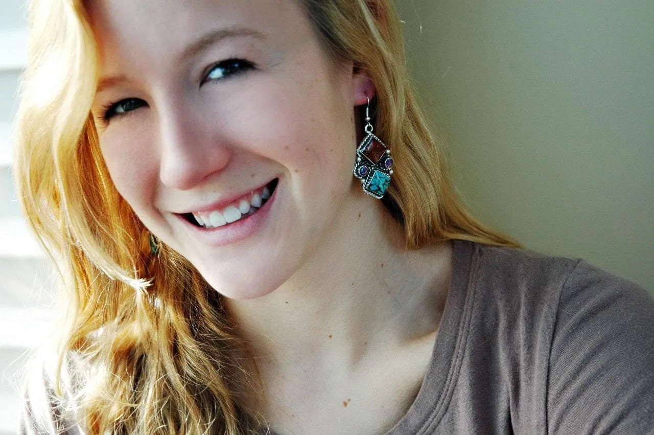 Coral and Turquoise Dangle Earrings