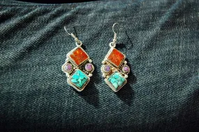 Coral and Turquoise Dangle Earrings