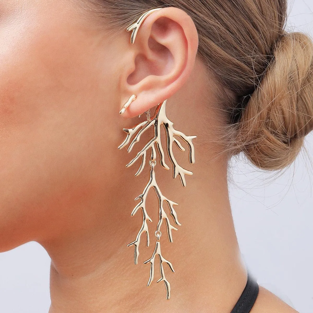 Coral Asymmetric Chain Set Earrings