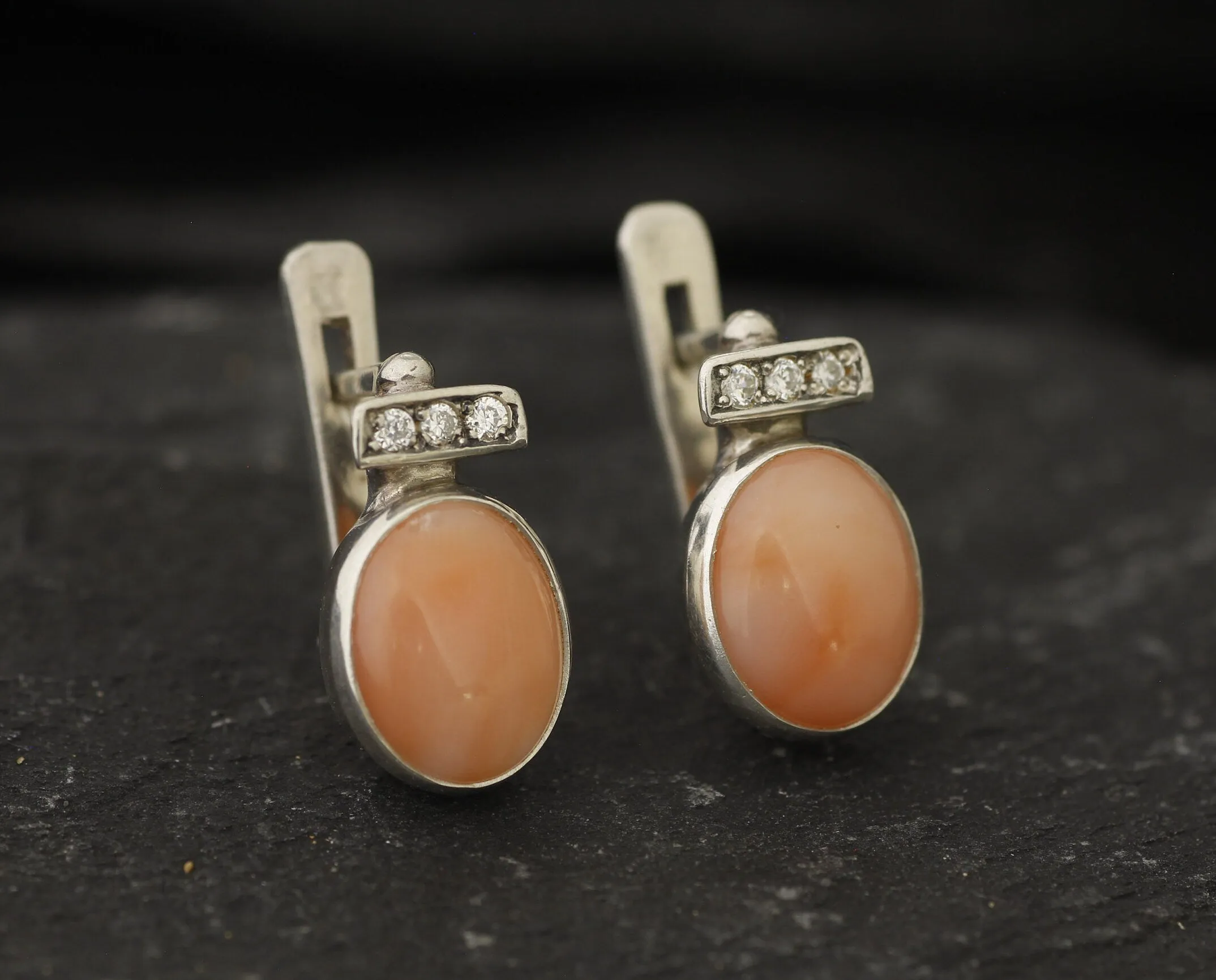 Coral Earrings - Pink Vintage Earrings - Coral Silver Earrings