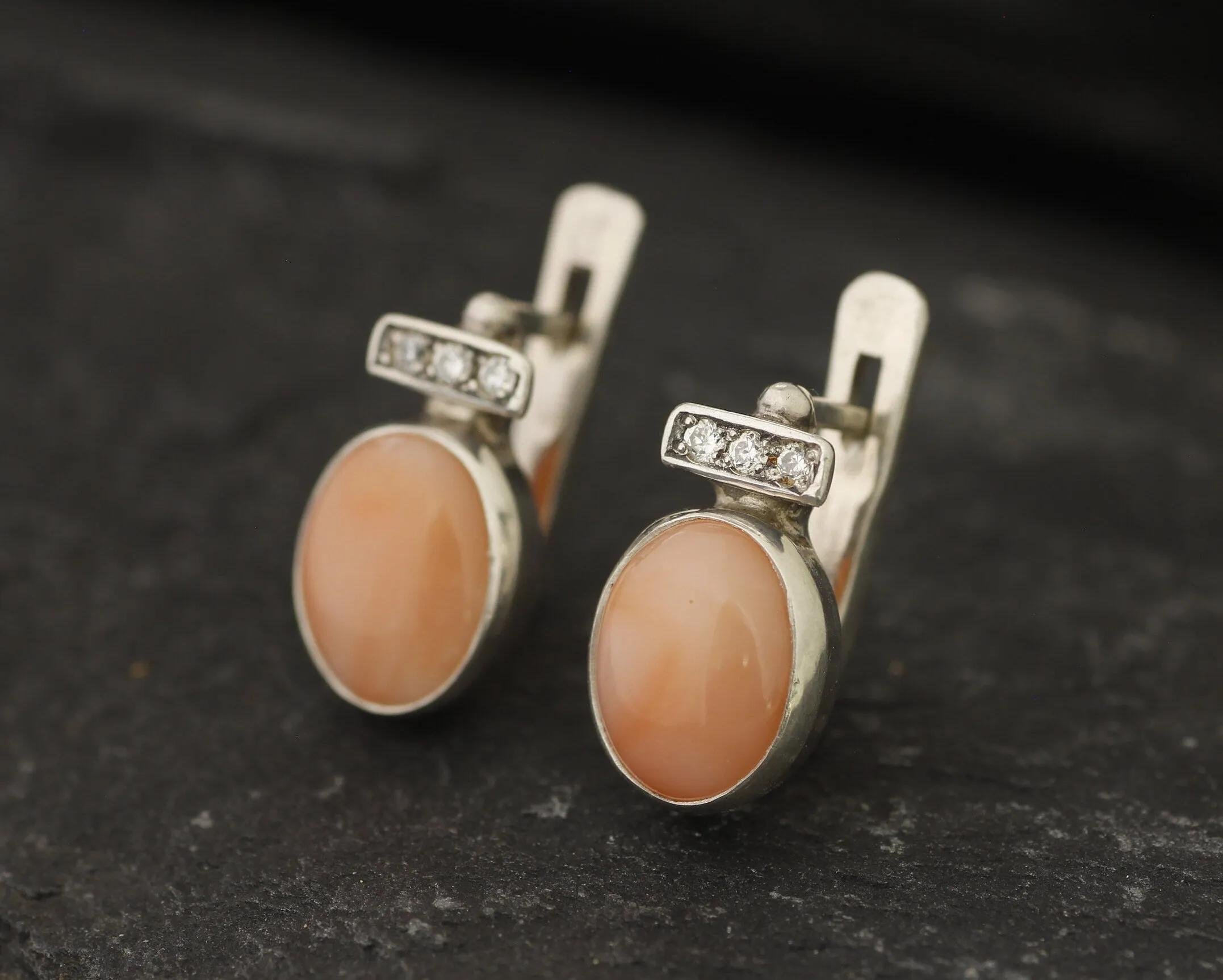 Coral Earrings - Pink Vintage Earrings - Coral Silver Earrings