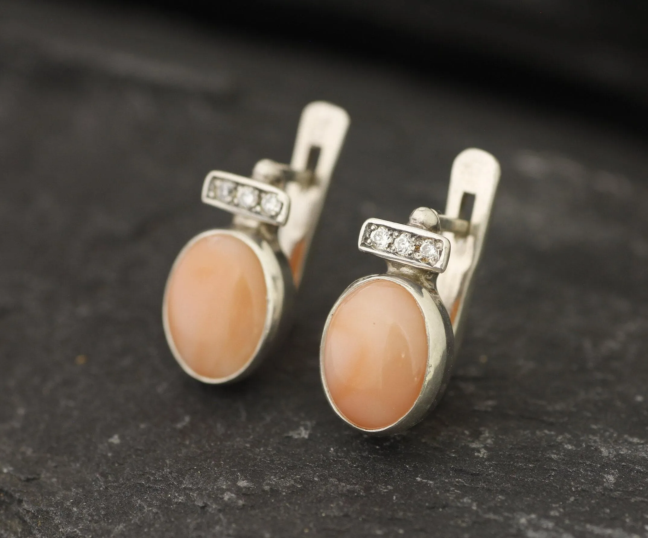 Coral Earrings - Pink Vintage Earrings - Coral Silver Earrings