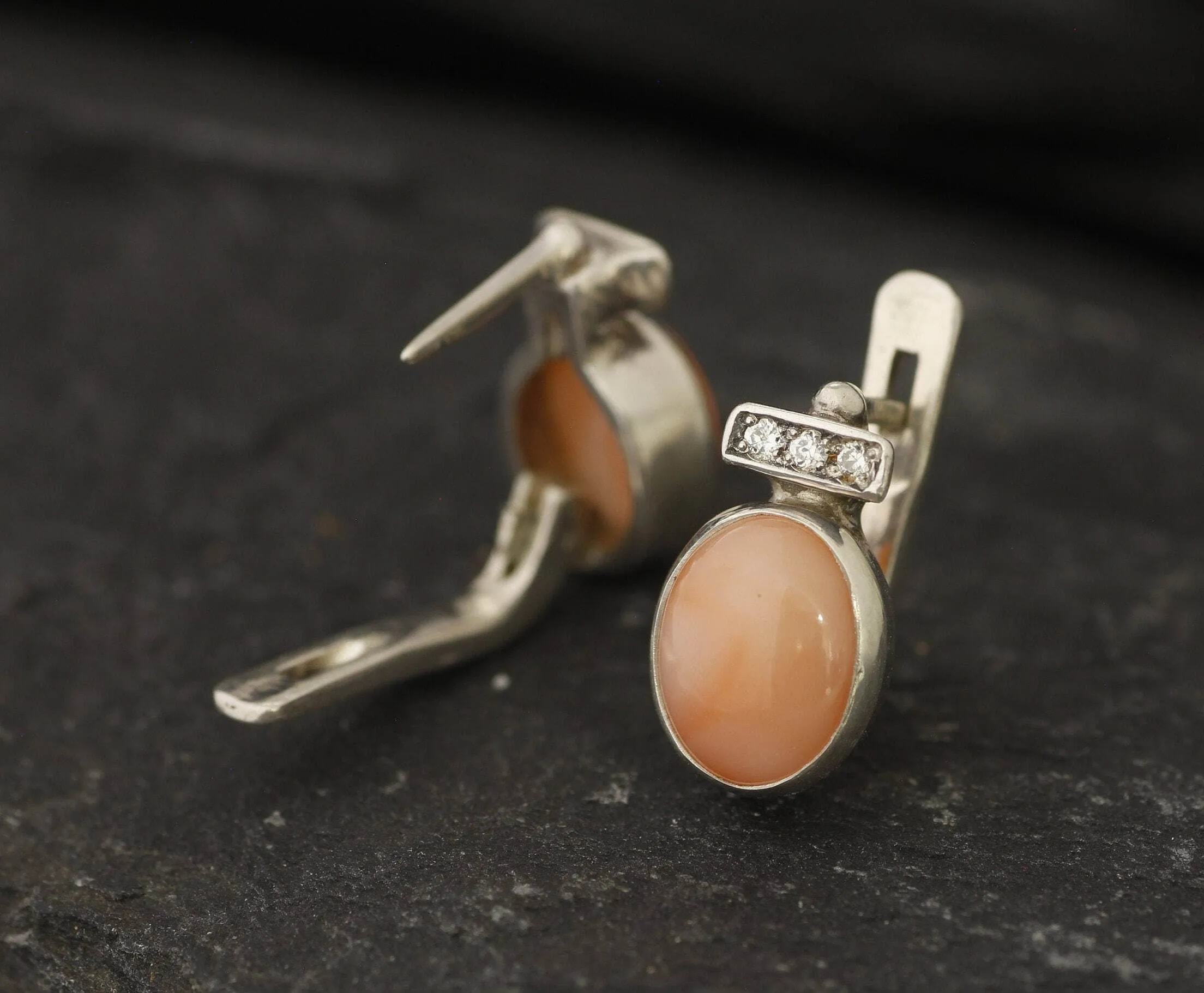 Coral Earrings - Pink Vintage Earrings - Coral Silver Earrings