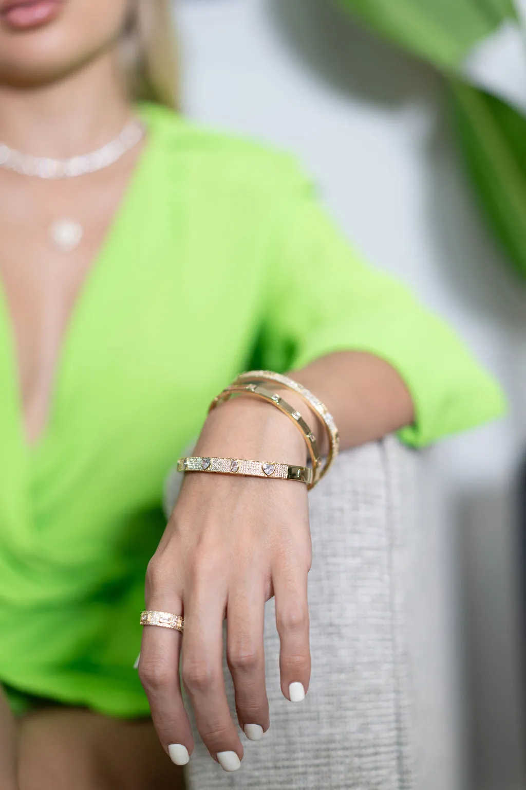 CZ Paved Stone Bangle Bracelet (B117)