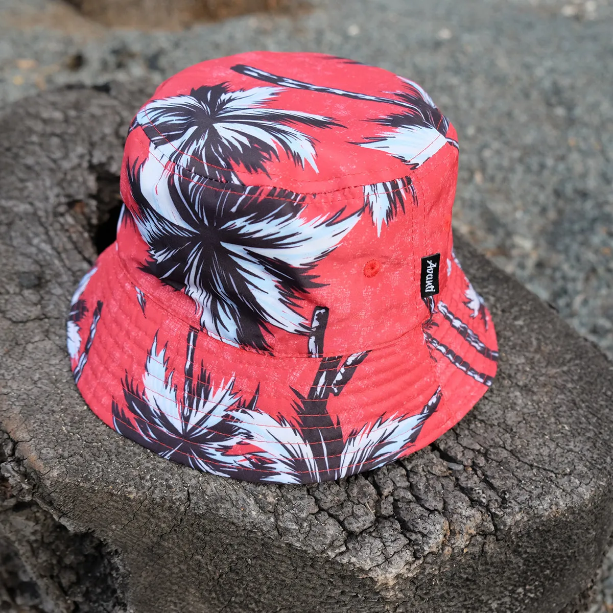 Electric Palms Reversible Bucket Hat - Red/Charcoal