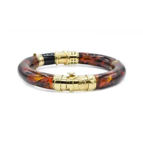 Estate 18KT Yellow Gold And Sterling Silver Enamel Bangle