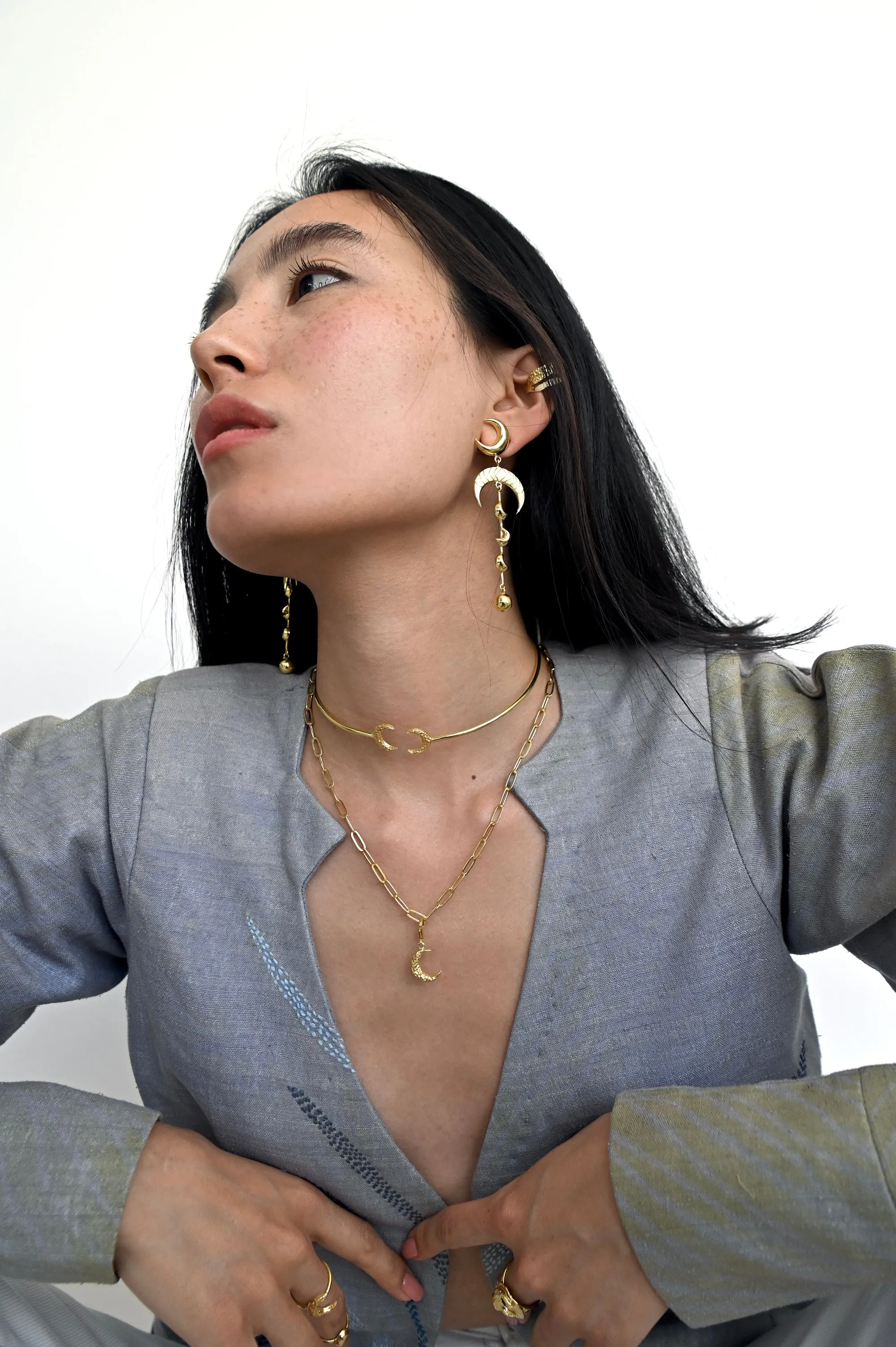 Gold Brass Hollow Moon Choker