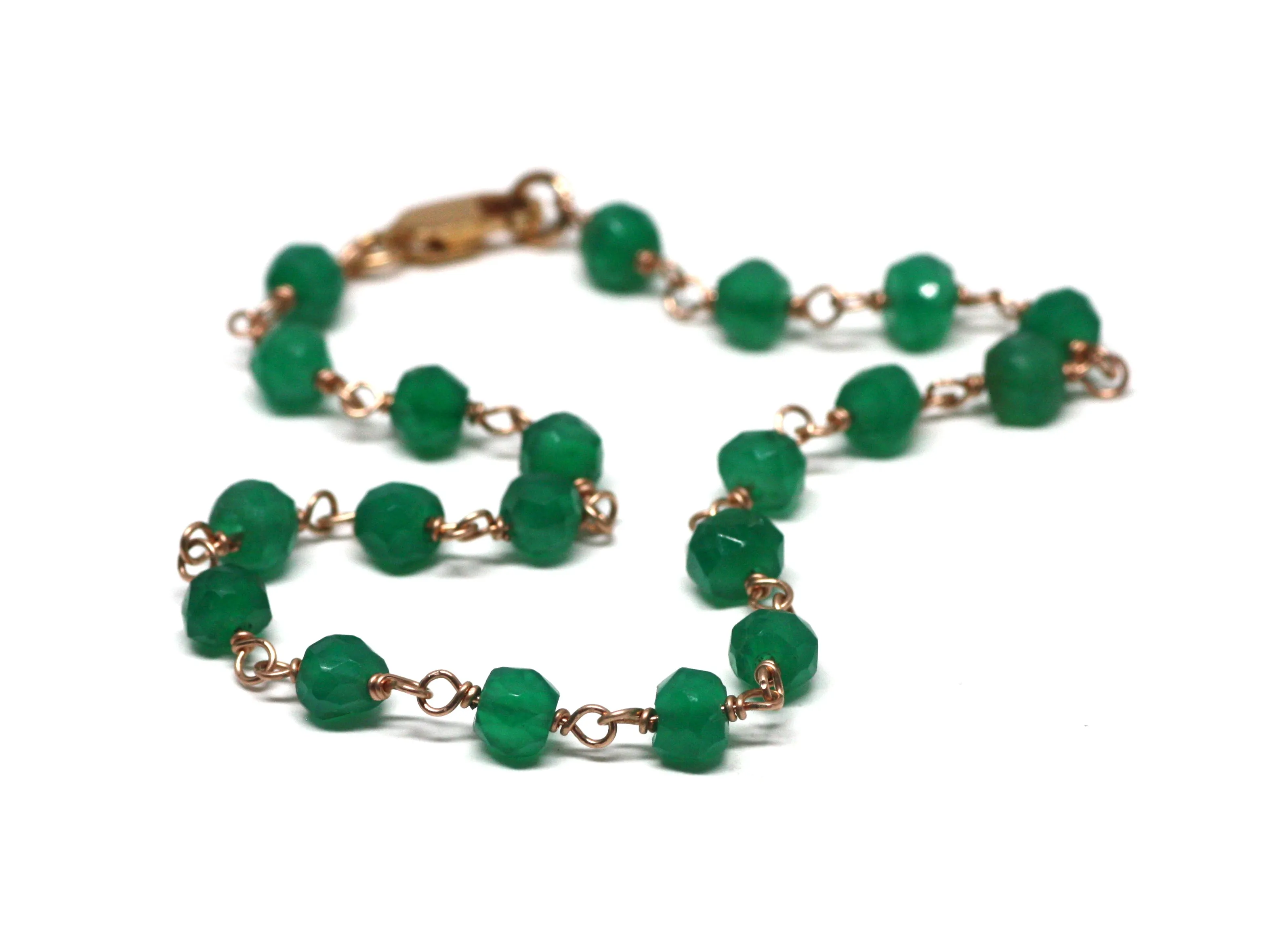 Green Onyx Bracelet in Wire Wrapped Rose Gold