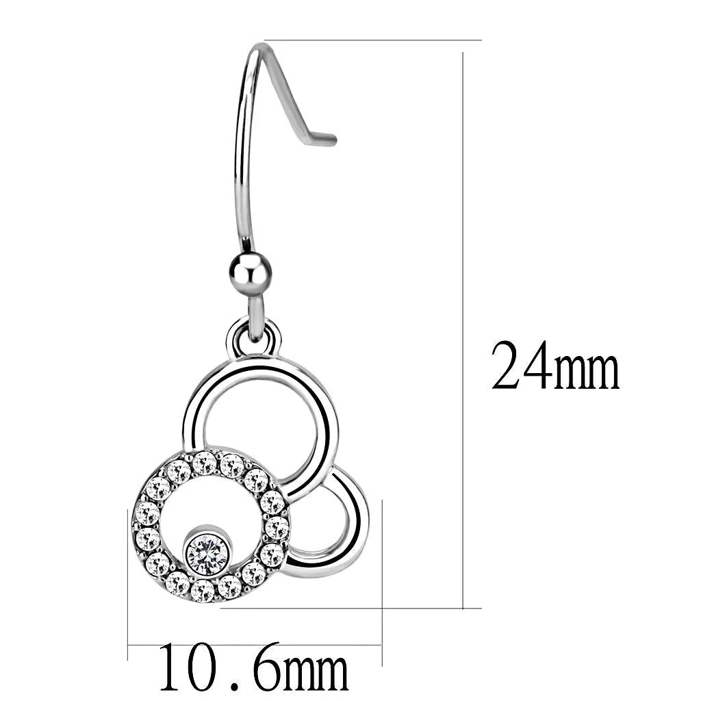 High polished (no plating) Stainless Steel Earrings with AAA Grade CZ in Clear for Women Clear Stone Color Style DA215