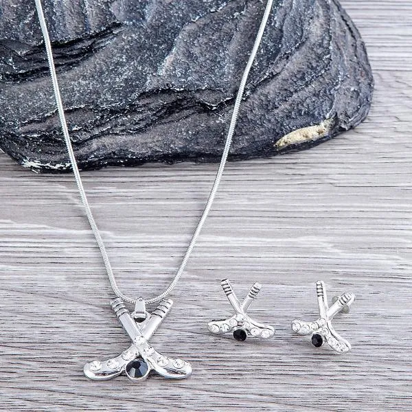 Ice Hockey Stick Earrings & Necklace Gift Bundle