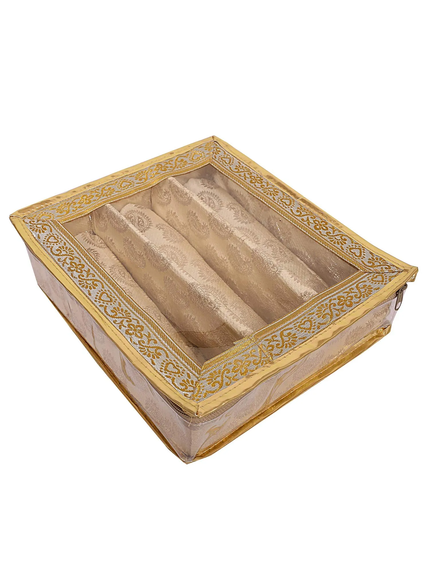 Kuber Industries Brocade Cloth 2 Rod Bangle Box, Gold, Standard (CTKTC0283)