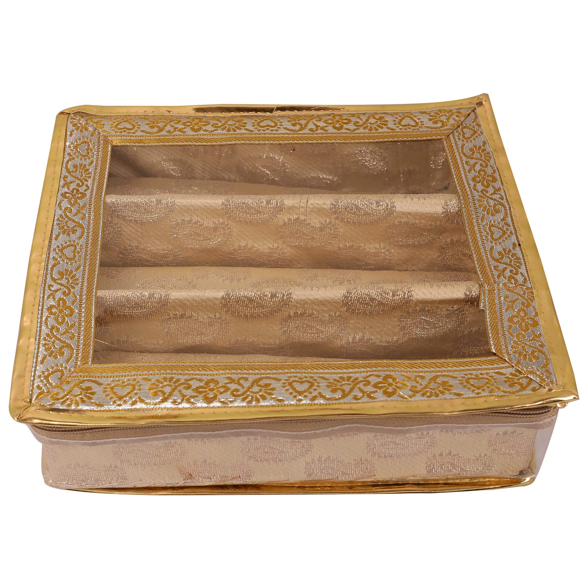 Kuber Industries Brocade Cloth 2 Rod Bangle Box, Gold, Standard (CTKTC0283)