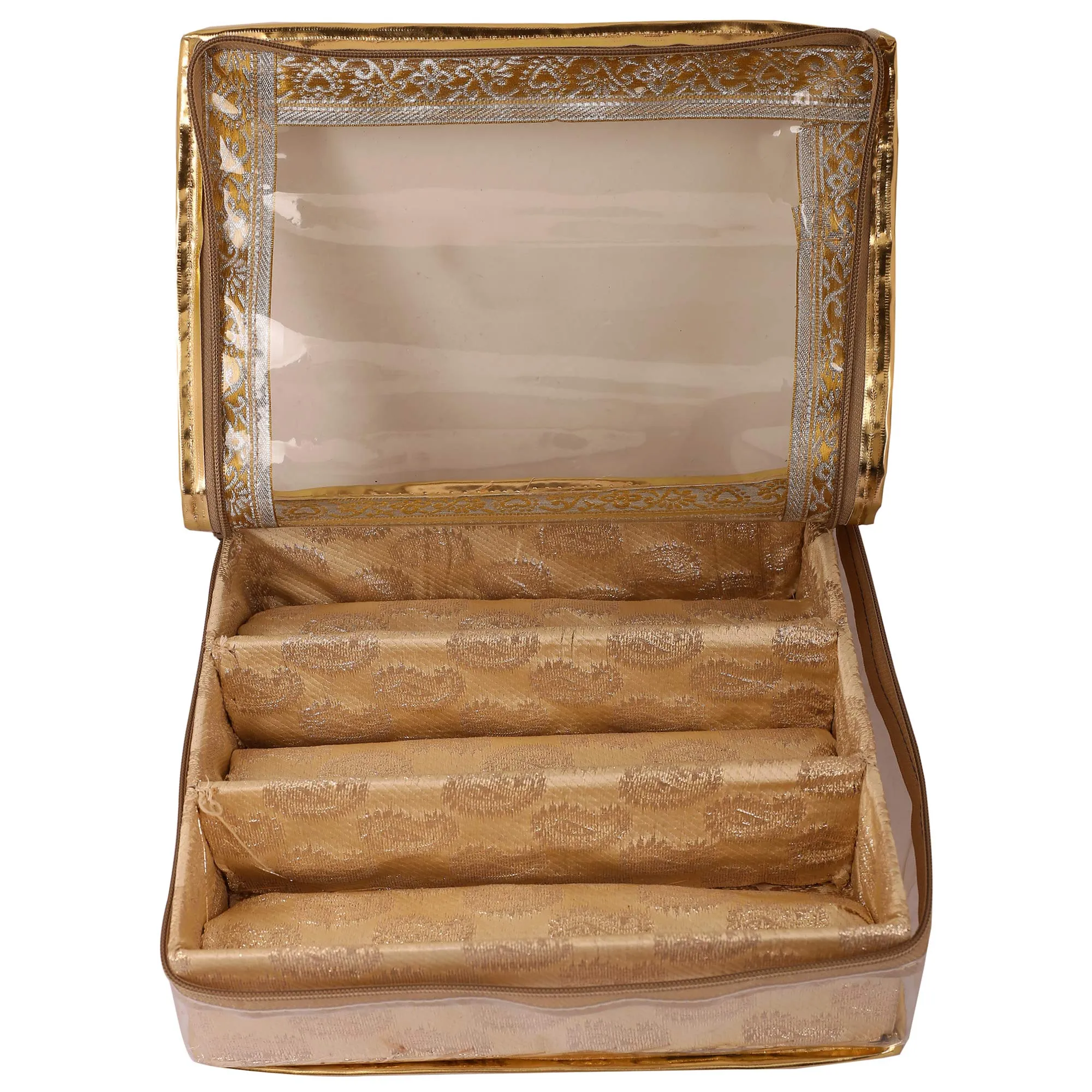 Kuber Industries Brocade Cloth 2 Rod Bangle Box, Gold, Standard (CTKTC0283)