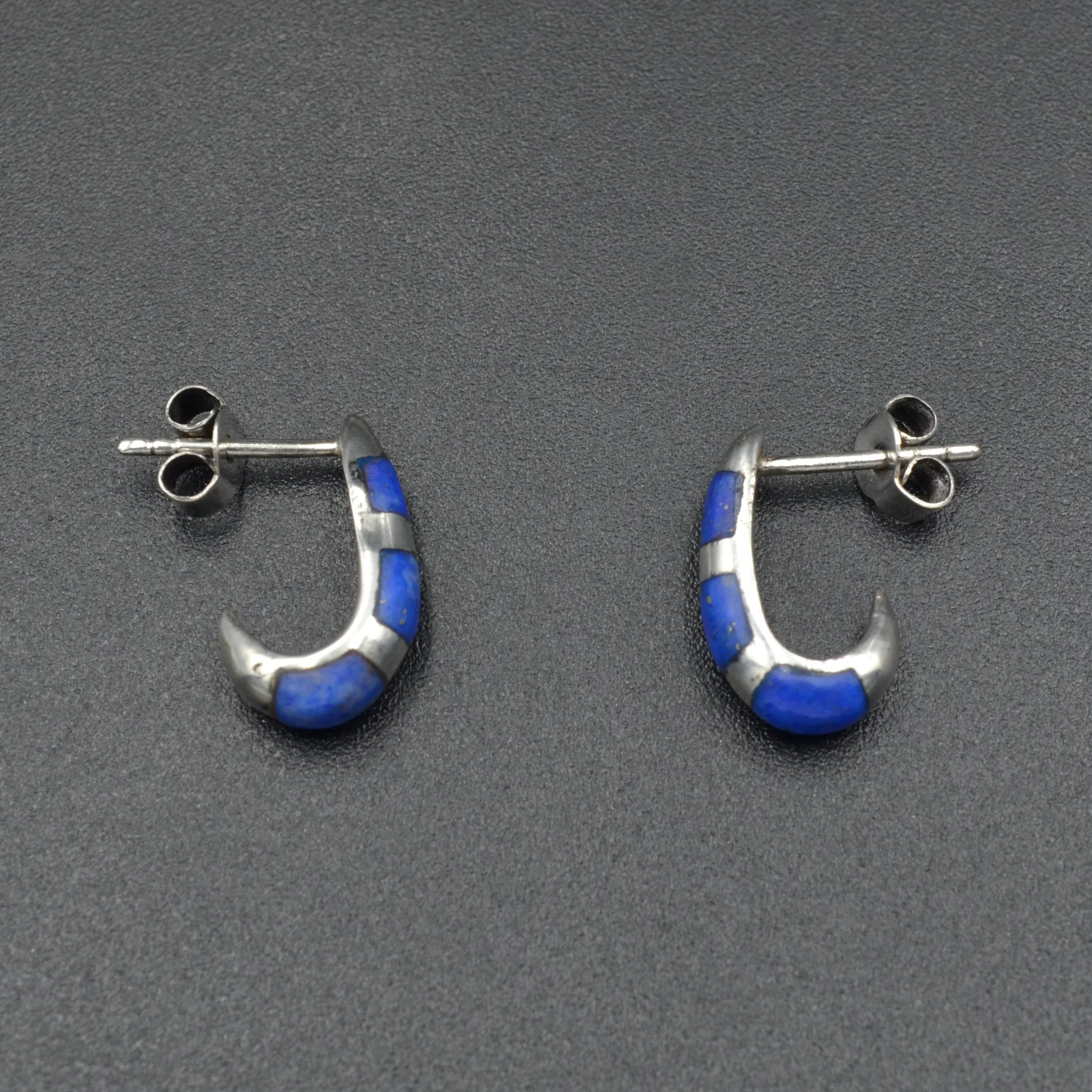 Lapis and Silver Half Hoop Earrings