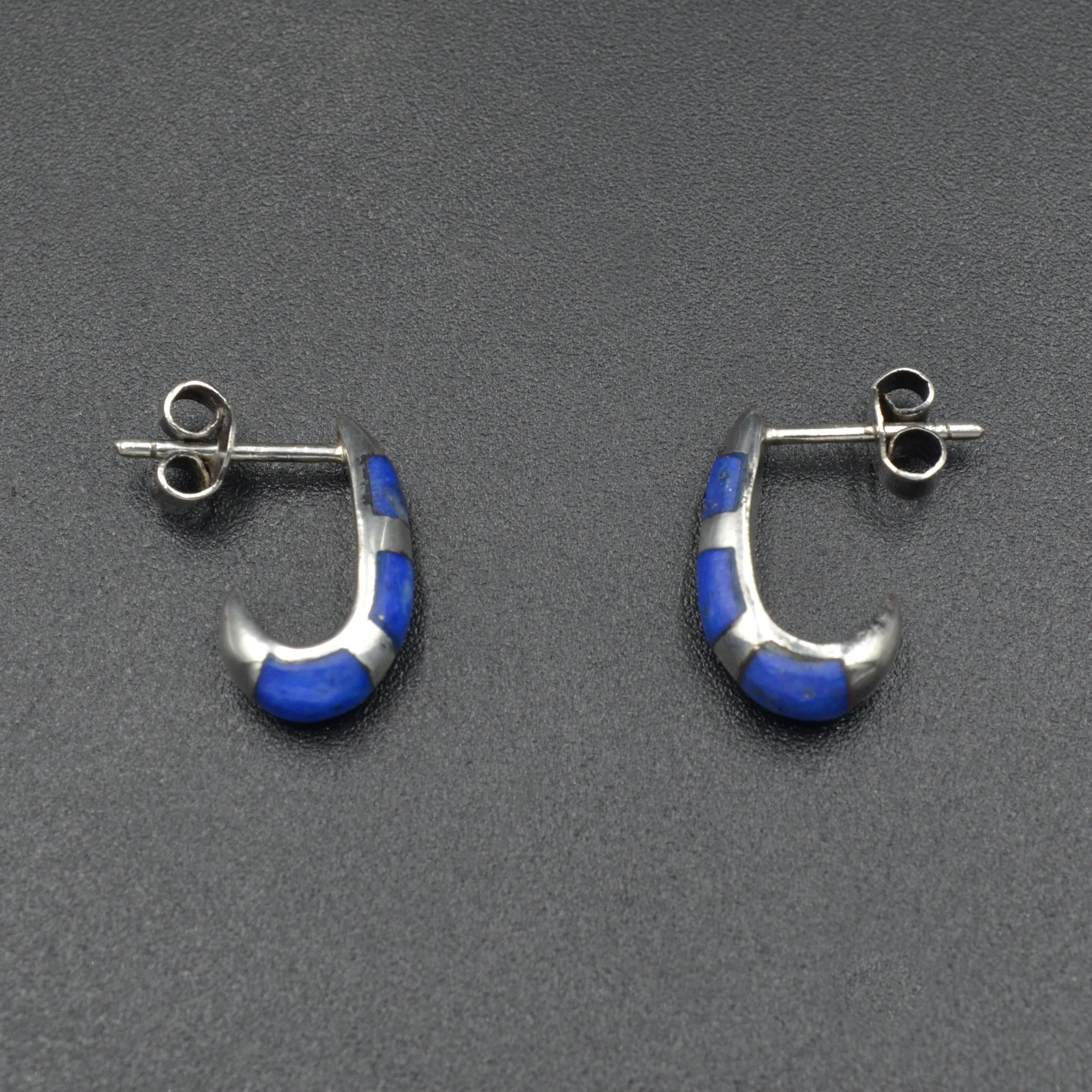 Lapis and Silver Half Hoop Earrings
