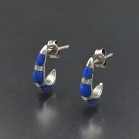 Lapis and Silver Half Hoop Earrings