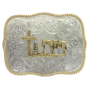 Montana Silversmiths German Silver Christian Cowboy Western Belt Buckle
