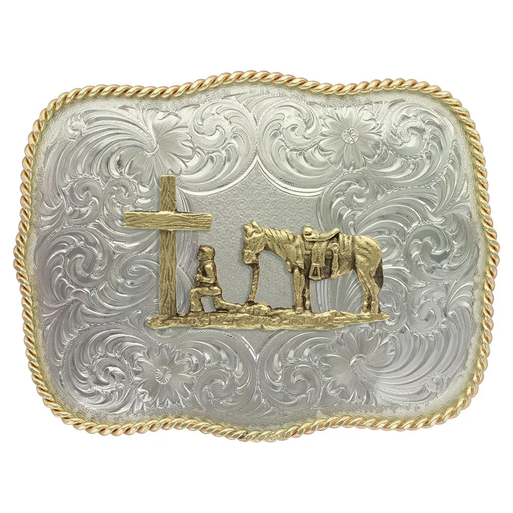 Montana Silversmiths German Silver Christian Cowboy Western Belt Buckle