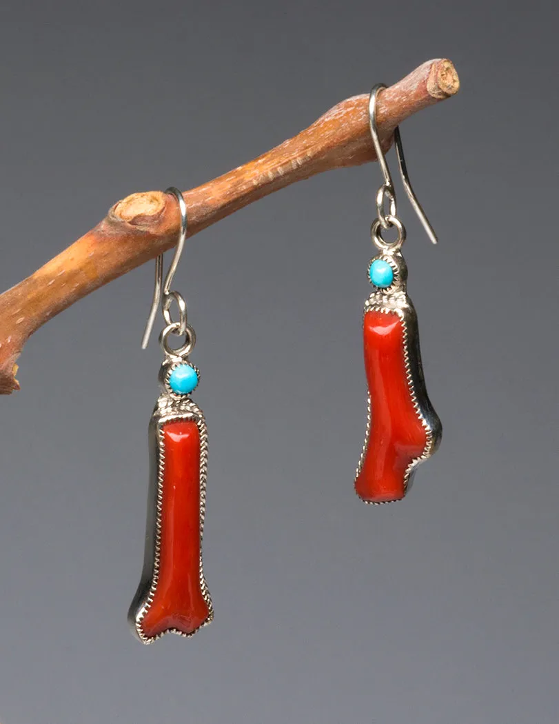 Natural Branch Red Coral & Sleeping Beauty Turquoise Necklace & Earrings Set