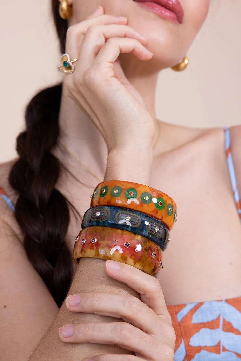 Peridot Citrine Orange Bakelite Bangle