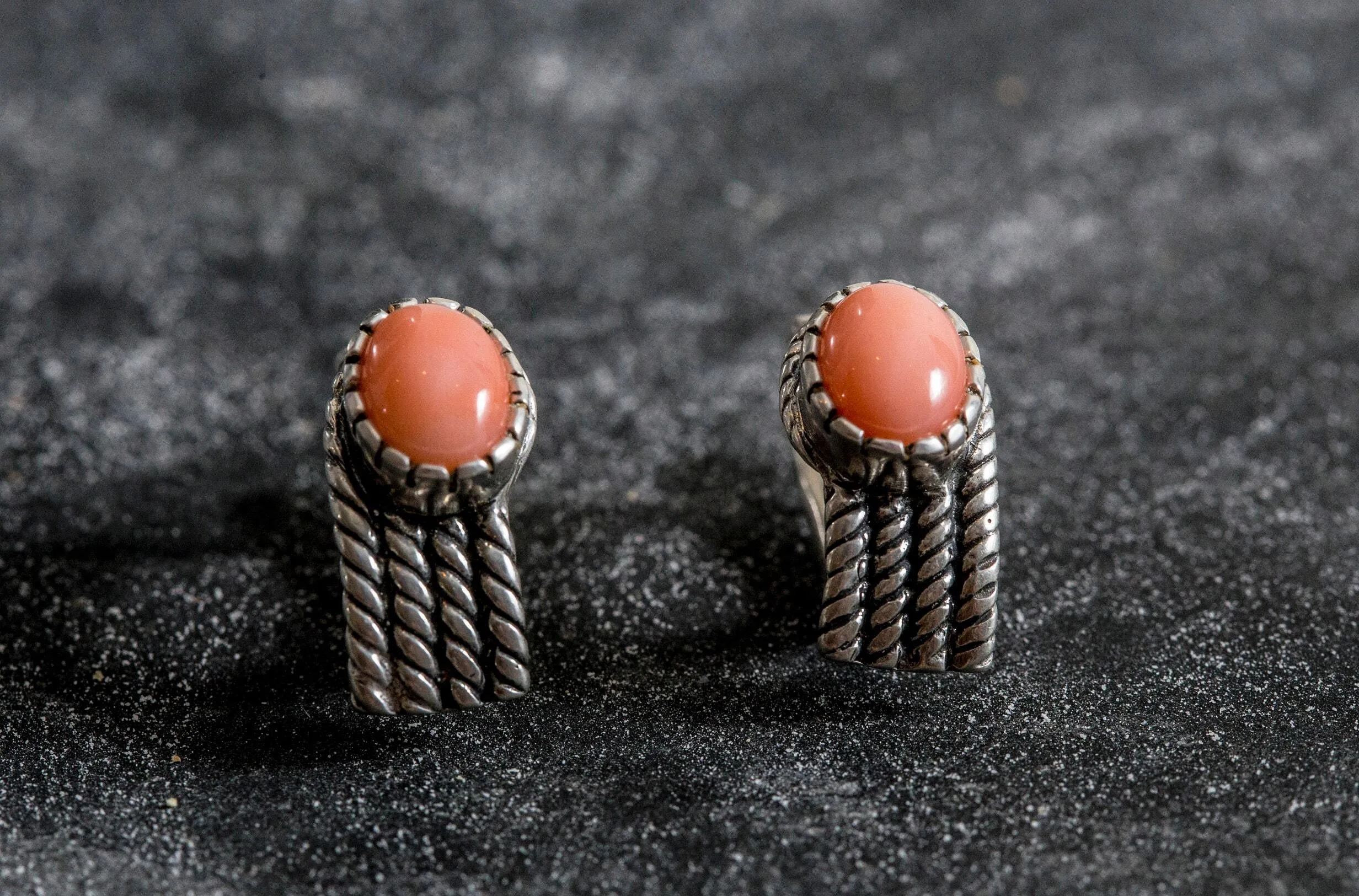 Pink Coral Earrings - Vintage Drop Earrings - Braided Rope Earrings