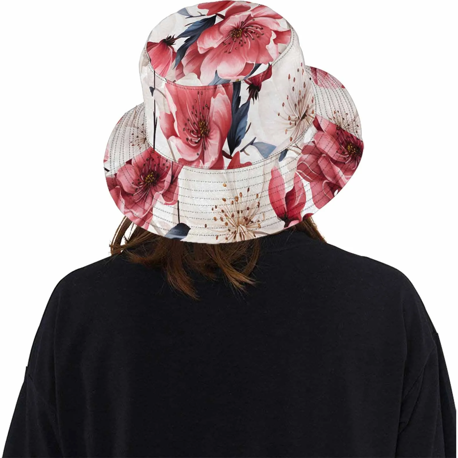 Pink Floral  Unisex Summer Single-Layer Bucket Hat