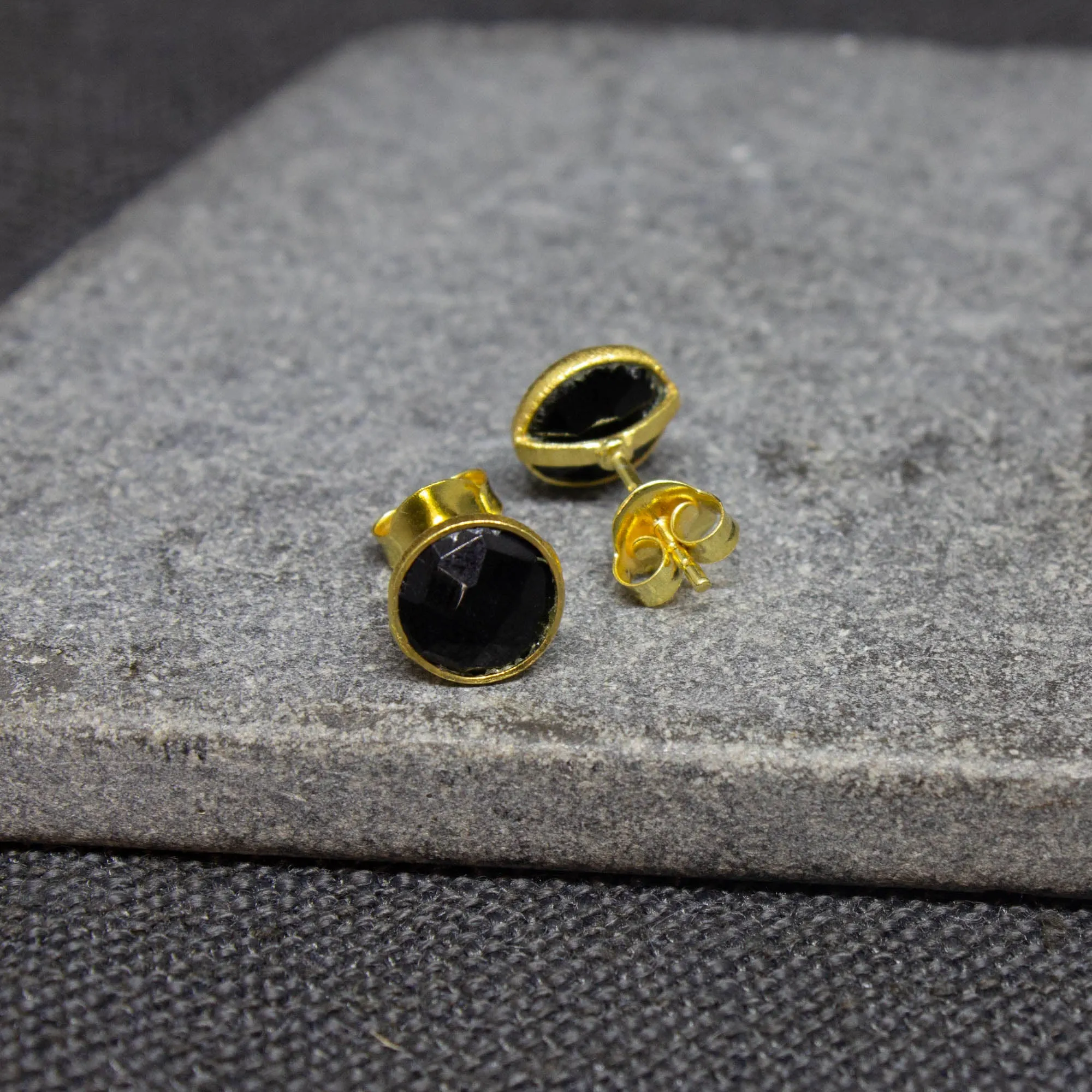 Round Gemstone Stud Earrings in Gold Vermeil