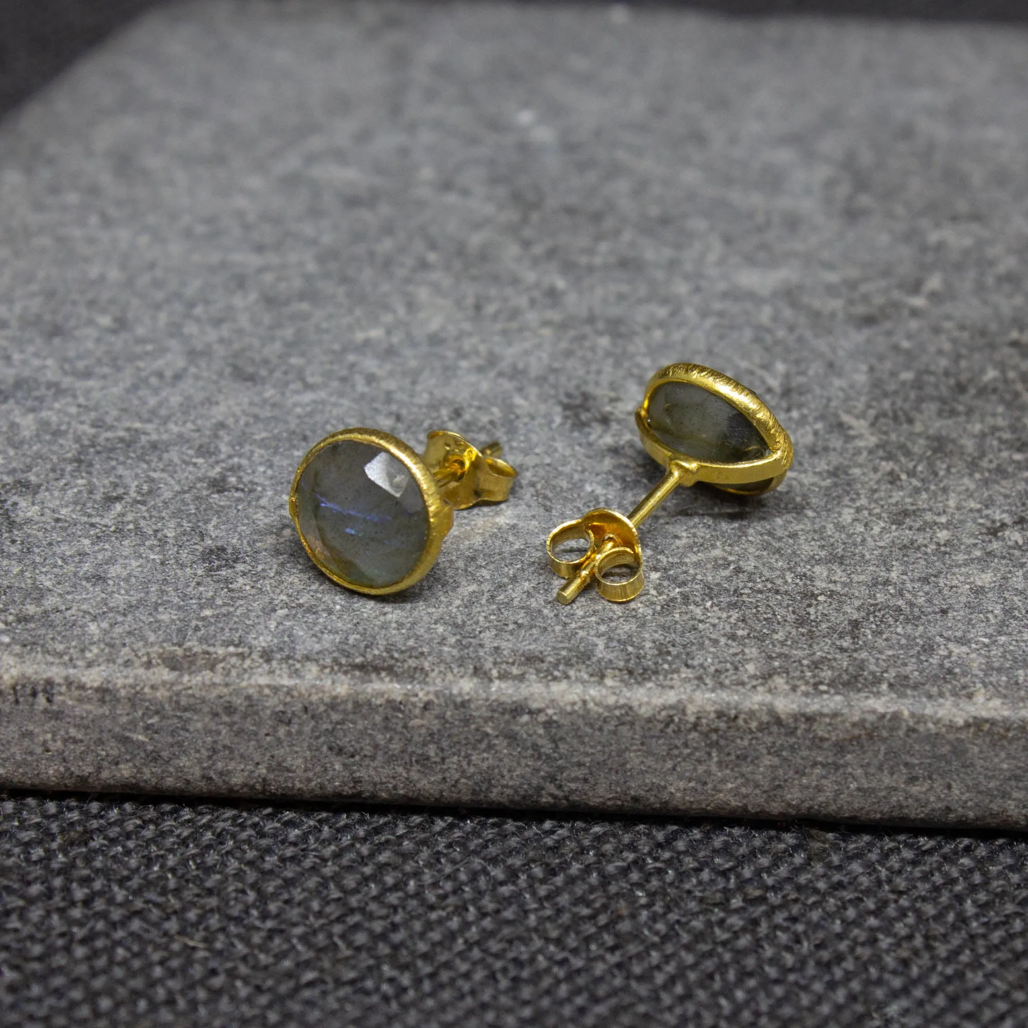 Round Gemstone Stud Earrings in Gold Vermeil