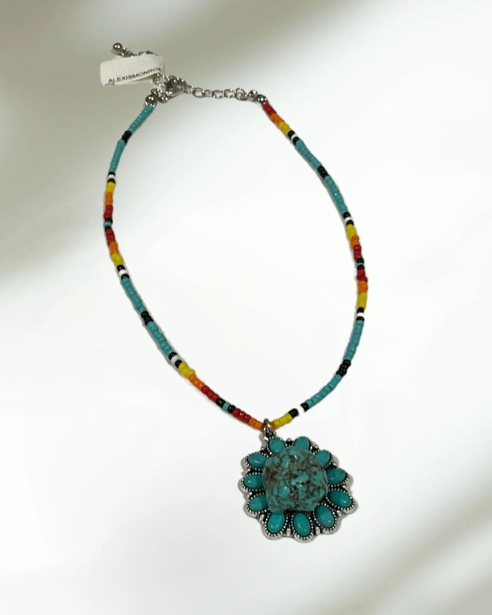 Serape Turquoise Pendant Beaded Choker Set