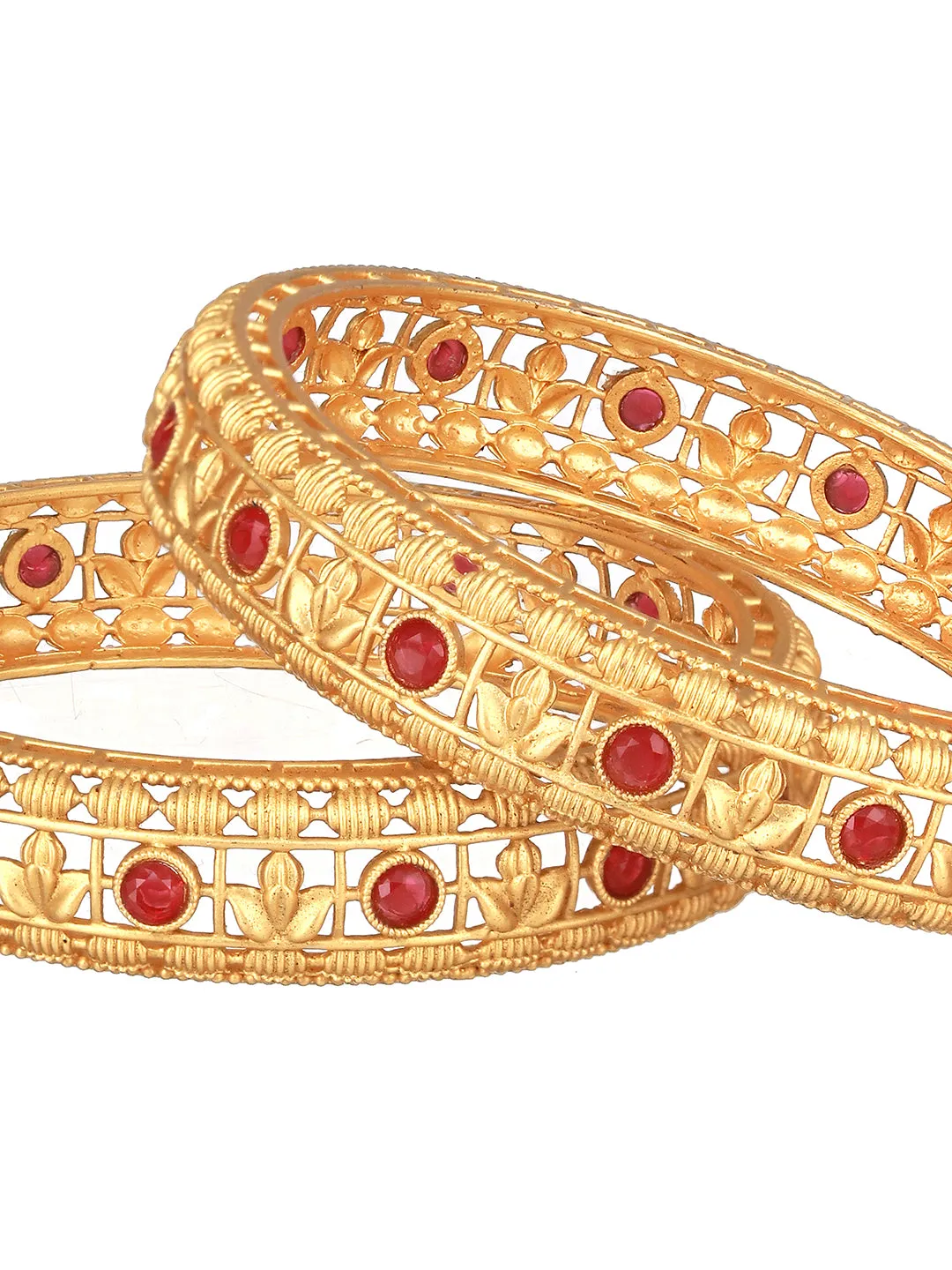 Set Of 2 Gold-Plated Stone-Studded Bangles