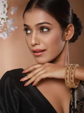 Set Of 2 Gold-Plated Stone-Studded Bangles