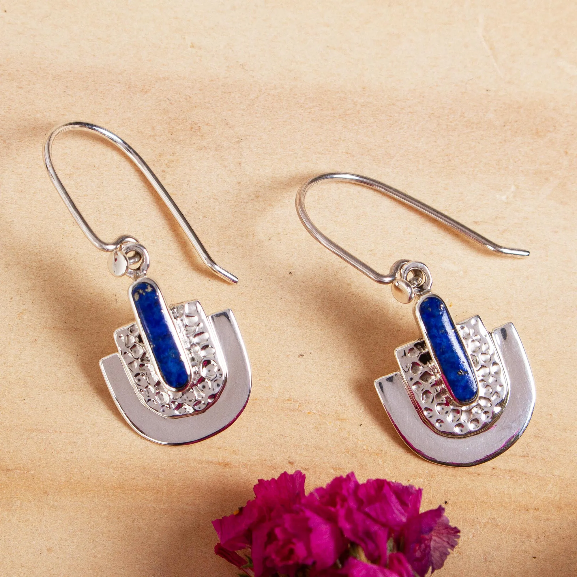 Taxco Lapis Lazuli Dangle Earrings from Mexico - Huipil Style | NOVICA