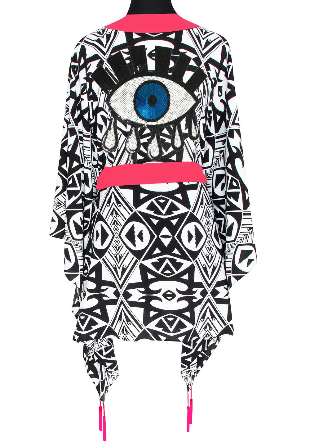 Tulum – Tribal Kimono Evil Eye (Neon Coral)