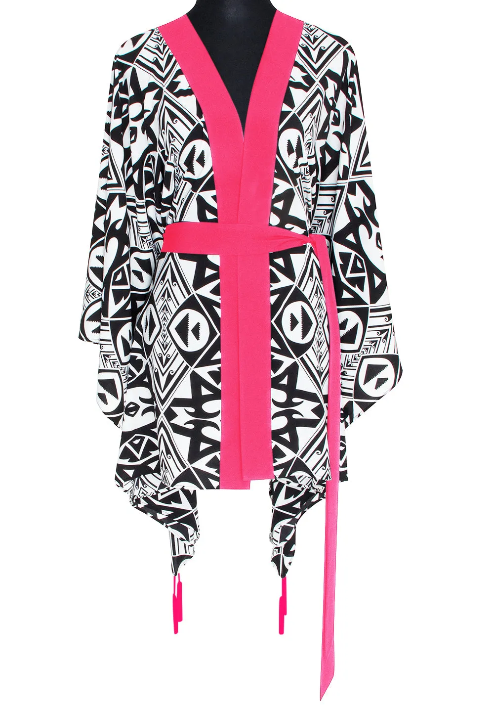 Tulum – Tribal Kimono Evil Eye (Neon Coral)